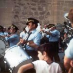 Unión Musical de Fuente-Álamo (Albacete). Bajo la dirección de D. Juan Vizcaíno García. Carrozas fiestas de Fuente-Álamo